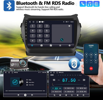 2G+32G Android 13 Car Stereo for Hyundai Santa Fe 2013-2017 with Wireless Apple CarPlay Android Auto Mirror Link 9" Touch Screen Bluetooth Car Radio with GPS Navigation WiFi Backup Camera FM Head Unit