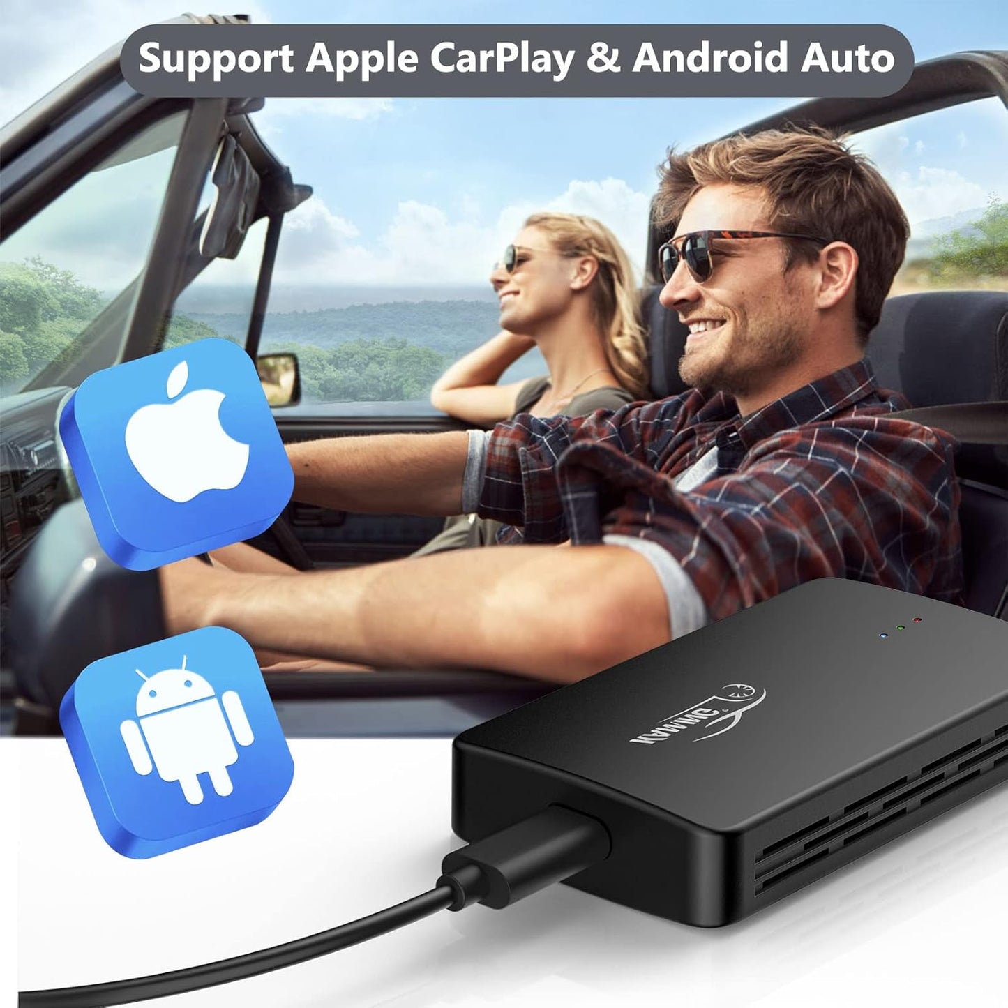 KAMING Carplay Adapter, Compatible with iPhone and Android Phones, Wireless and Plug and Play, 5G Dual-band Signal Filtering Technology, Supports Netflix, YouTube, and GPS