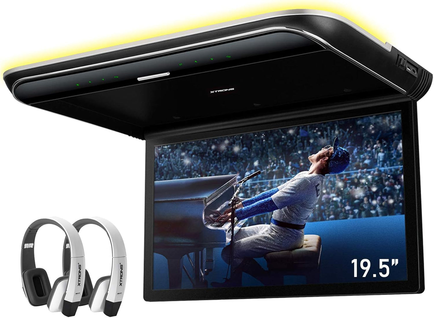 car displayXTRONS 19.5 Inch Car Overhead Player 16:9 Wide Screen 1080P Video Car Roof Mount Monitor Ultra-Thin Flip Down Overhead Car Monitor Supports IR, HDMI, USB, AV Input, Stereo Speakers