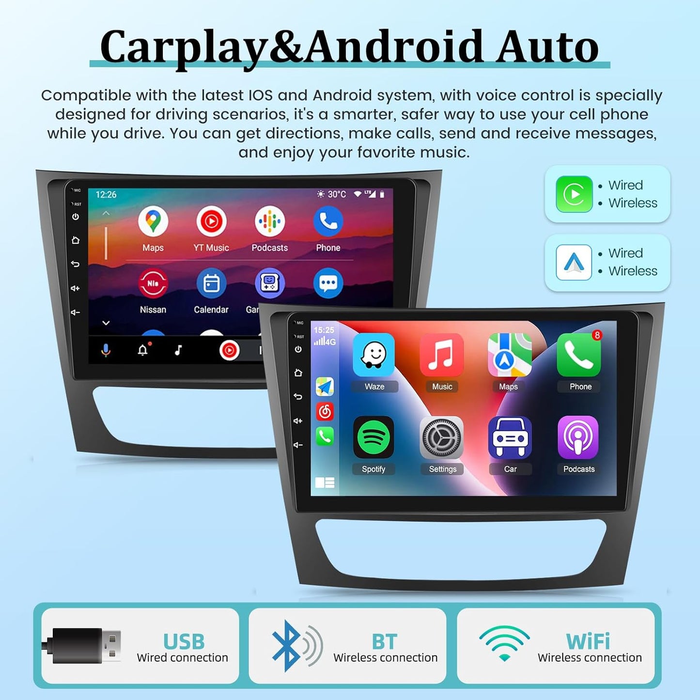 Mercedes-Benz Android Head Unit    [4+64G] Android 13 Car Radio for Mercedes-Benz E-Class W211 / CLS-Class 2005-2008 - 9 Inch Touchscreen HiFi Audio - Wireless Carplay and Android Auto/WiFi/GPS/Mirror Link/SWC + AHD Backup Camera