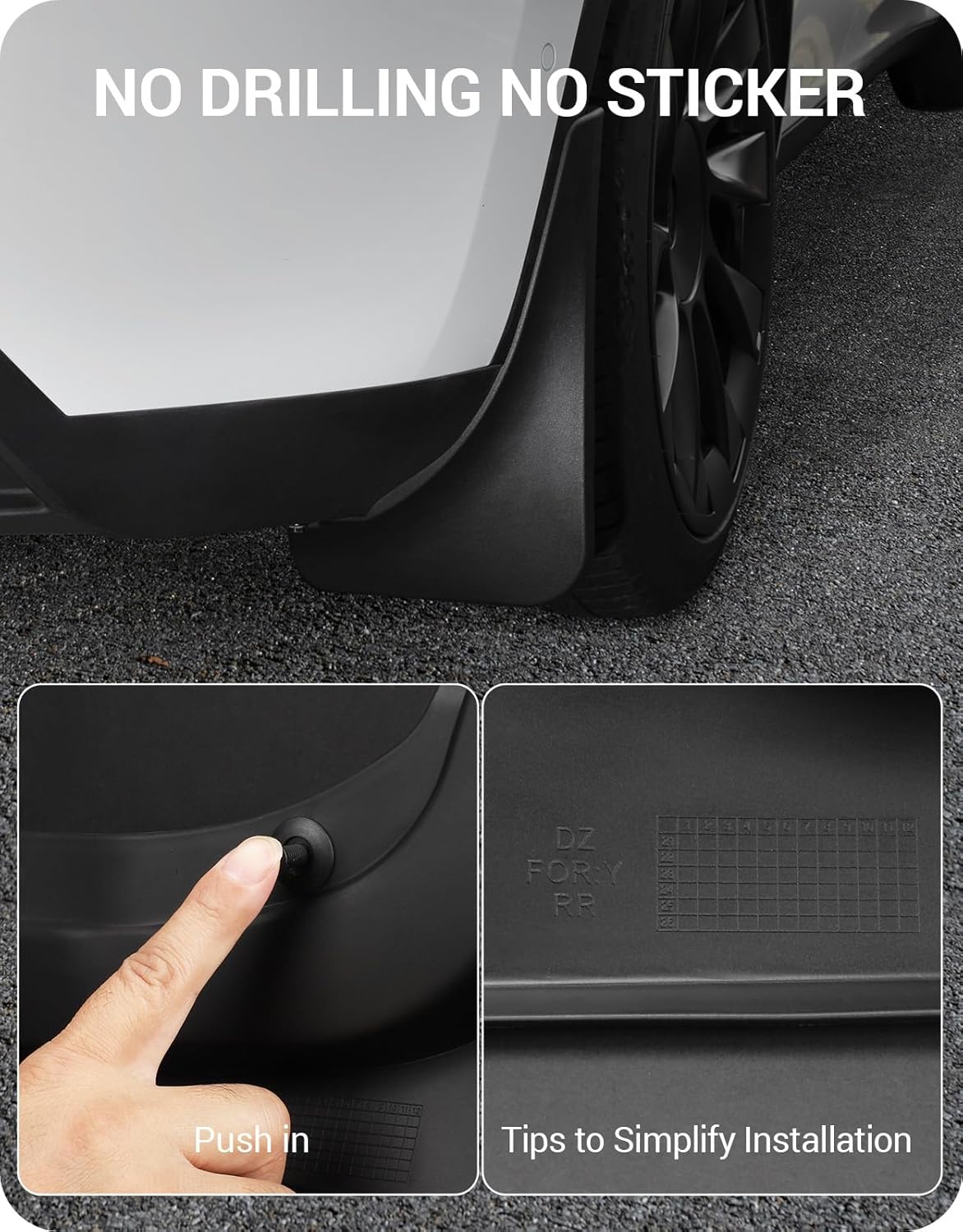 BASENOR 2025 Upgraded Tesla Model Y Mud Flaps Splash Guards Vehicle Sediment Protection No Drilling No Tape Mudflaps Tire Protector Mudflaps All Weather Tesla Exterior Accessories (Set of 4)Tesla   Vehicle Accessories