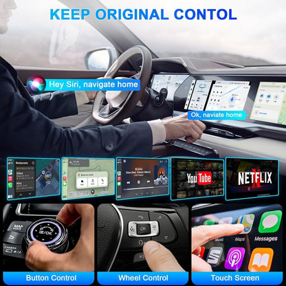 Wireless Carplay Adapter with Netflix YouTube, 2024 Carplay Wireless Adapter& Android Auto Wireless Dongle Easy to Setup,5GHz WiFi,Video Box Convert Wried to Wireless CarPlay Stream to Your Car
