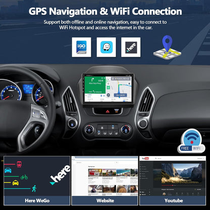 4+64GB Android Car Stereo Radio for Hyundai Tucson 2010-2015 with Wireless Carplay Android Auto Touch Screen Bluetooth Car Radio with GPS Navigation HiFi WiFi FM RDS Radio + AHD Backup Camera