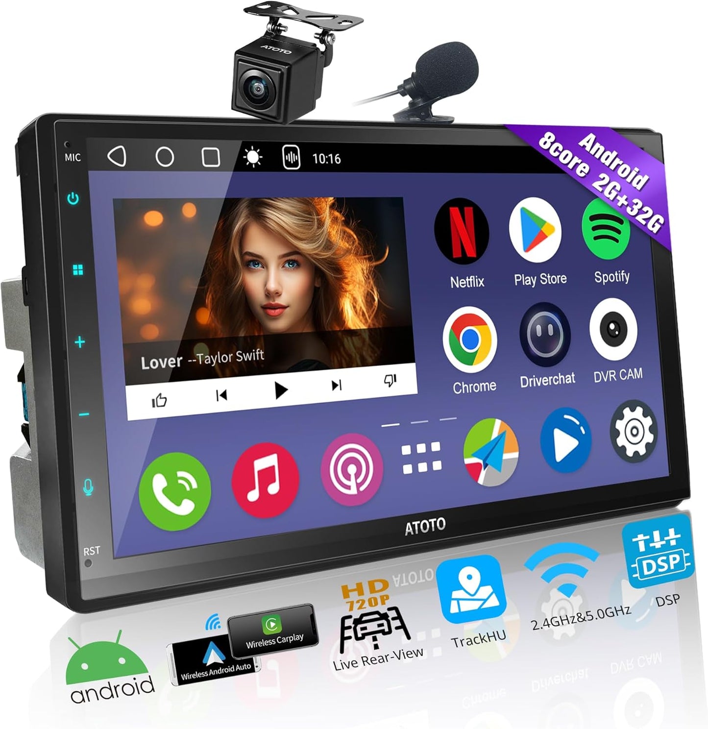 [Fully Laminated Screen] Android Double Din Car Stereo, 8-Core Android Head Unit 1280 * 720P, Powered by ChatGPT, Wireless Carplay&Android Auto, ATOTOEXCEL A6PF GPS Navigator, LRV, WiFi/BT