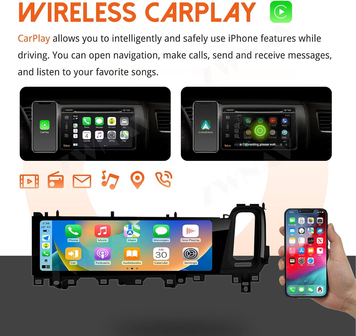 ZWNAV 15 inch Android 12 Co-Pilot Screen Car Stereo for Porsche Cayenne 2024,64GB Qualcomm 6125 Car GPS Navigation Head Unit, Wireless Carplay, Bluetooth,WiFi