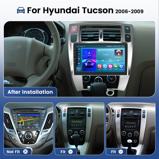 2+64GB Android 13 Car Radio for Hyundai Tucson 2006-2009 with Wireless Carplay/Android Auto, 10.1 Inch Touch Screen Car Stereo, Bluetooth/GPS Navi/WiFi/SWC/FM RDS/DSP + Backup Camera
