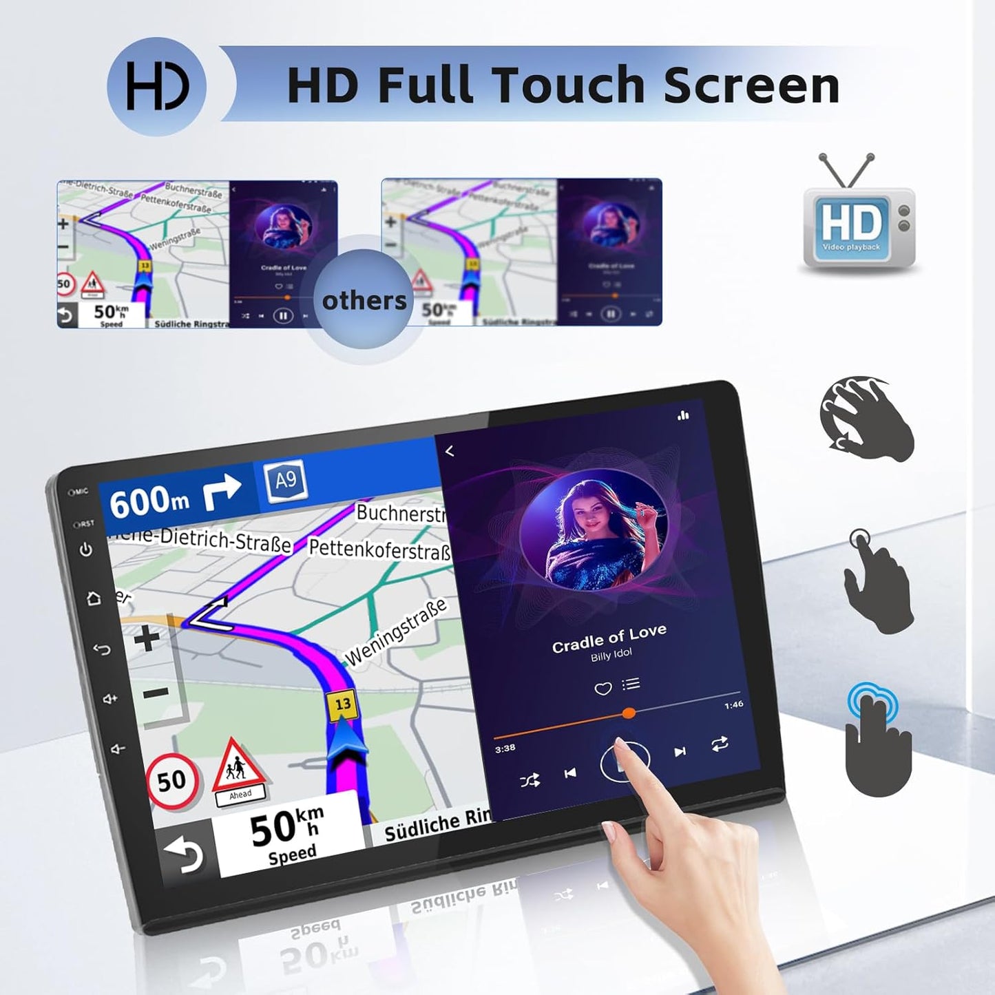 Android 13 Double Din Car Stereo GPS Navi 10 Inch Car Radio Touch Screen Android Head Unit Support Backup Camera SWC Bluetooth FM WiFi Mirror Link