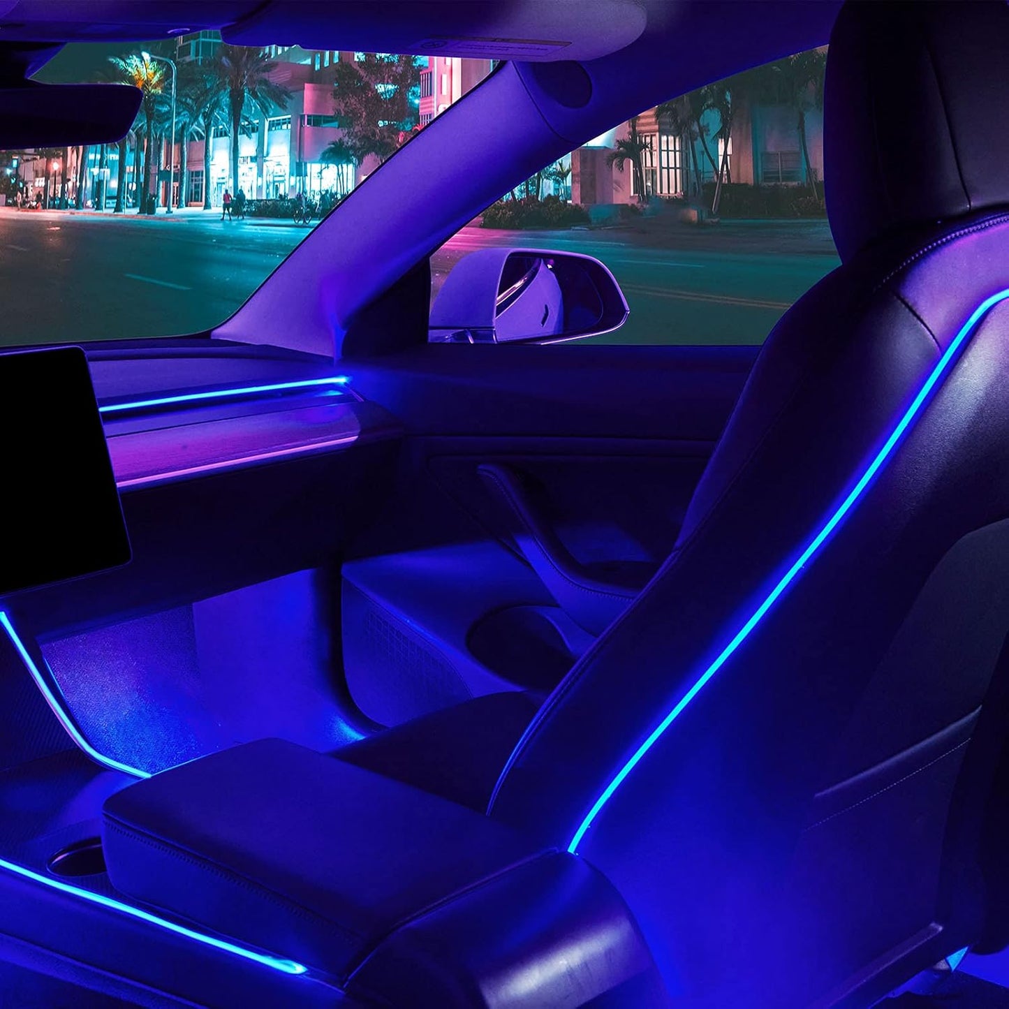 Nestour 2016-2020 Tesla Model 3 Y Interior Car Neon Lights, (Center Console+Dashboard+2 Foot Lights) with Matching Armrest Organizer, Tesla Ambient Lights, APP-Controlled RGB LED Strip LightsTesla   Vehicle Accessories