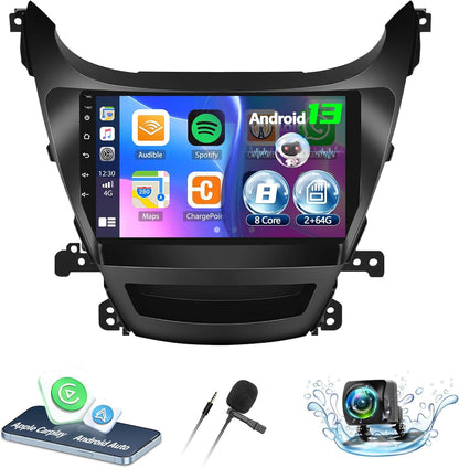 2+64G Android Car Stereo for Hyundai Elantra 2014 2015 2016 with Apple Carplay Android Auto Mirror Link 9 inch Touchscreen Radio Head Unit FM RDS HiFi Bluetooth WiFi GPS + AHD Backup Camera & MIC
