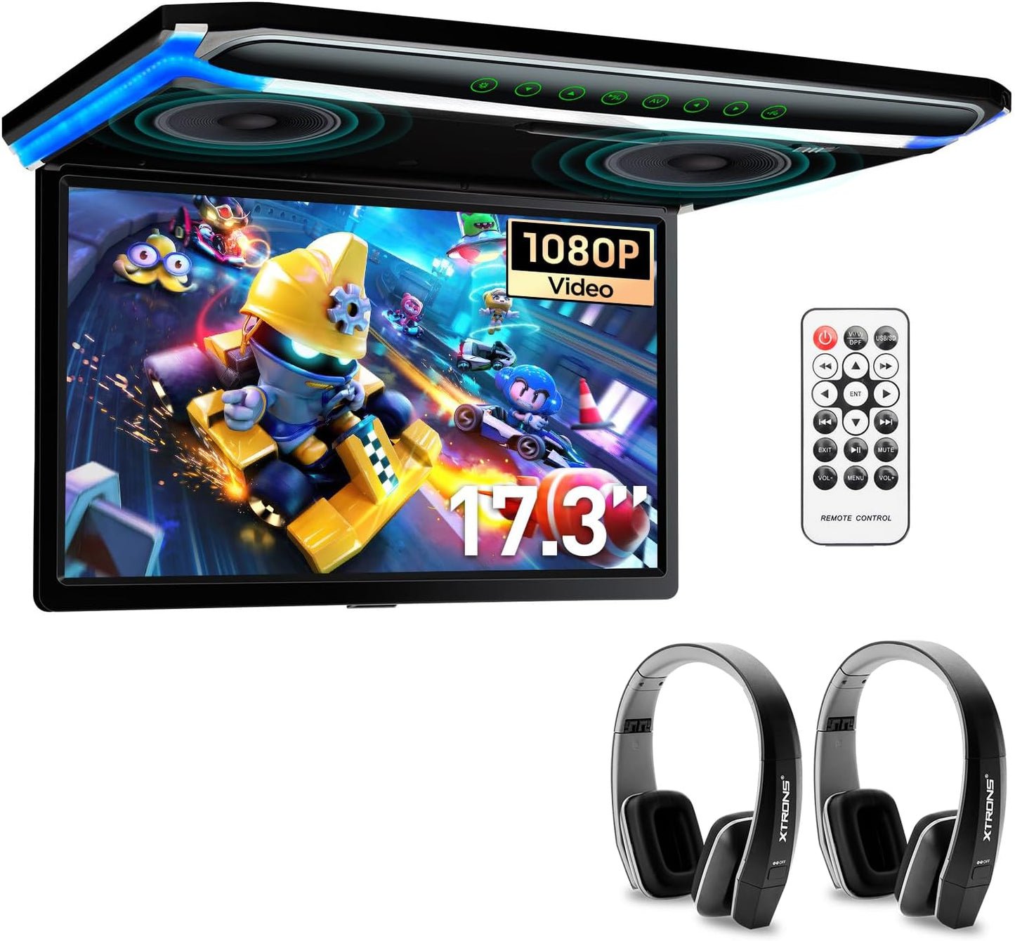 car displayXTRONS® 17.3 Inch 16:9 Ultra-Thin FHD Digital TFT Screen 1080P Video Car Overhead Player Roof Mounted Monitor HDMI Port 1920 * 1080 Full High Definition (Built in Speaker)