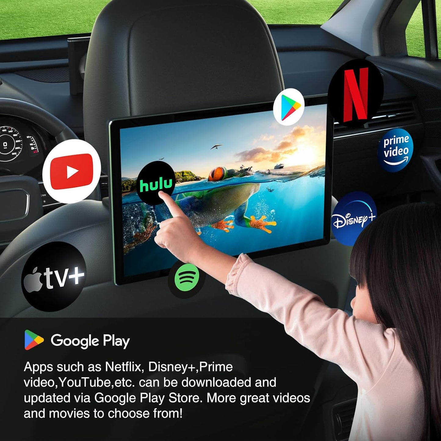 car display13.1-inch Android 13 Multi-Functional Car TV Headrest Monitor for Back seat, Full High Definition QLED Touch Screen Video Player, Support WiFi/Bluetooth/Mobile Mirror Link/HDMI/USB/RCA