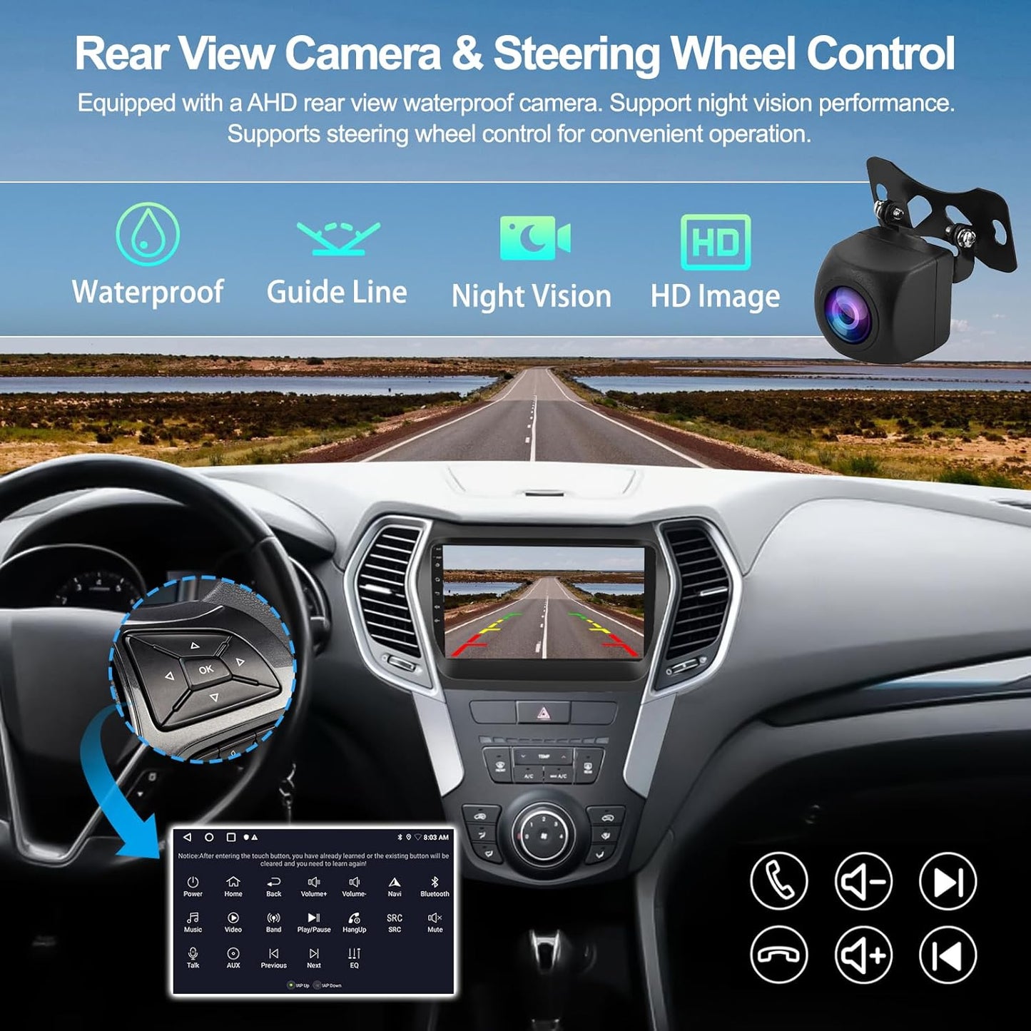 2G+32G Android 13 Car Stereo for Hyundai Santa Fe 2013-2017 with Wireless Apple CarPlay Android Auto Mirror Link 9" Touch Screen Bluetooth Car Radio with GPS Navigation WiFi Backup Camera FM Head Unit