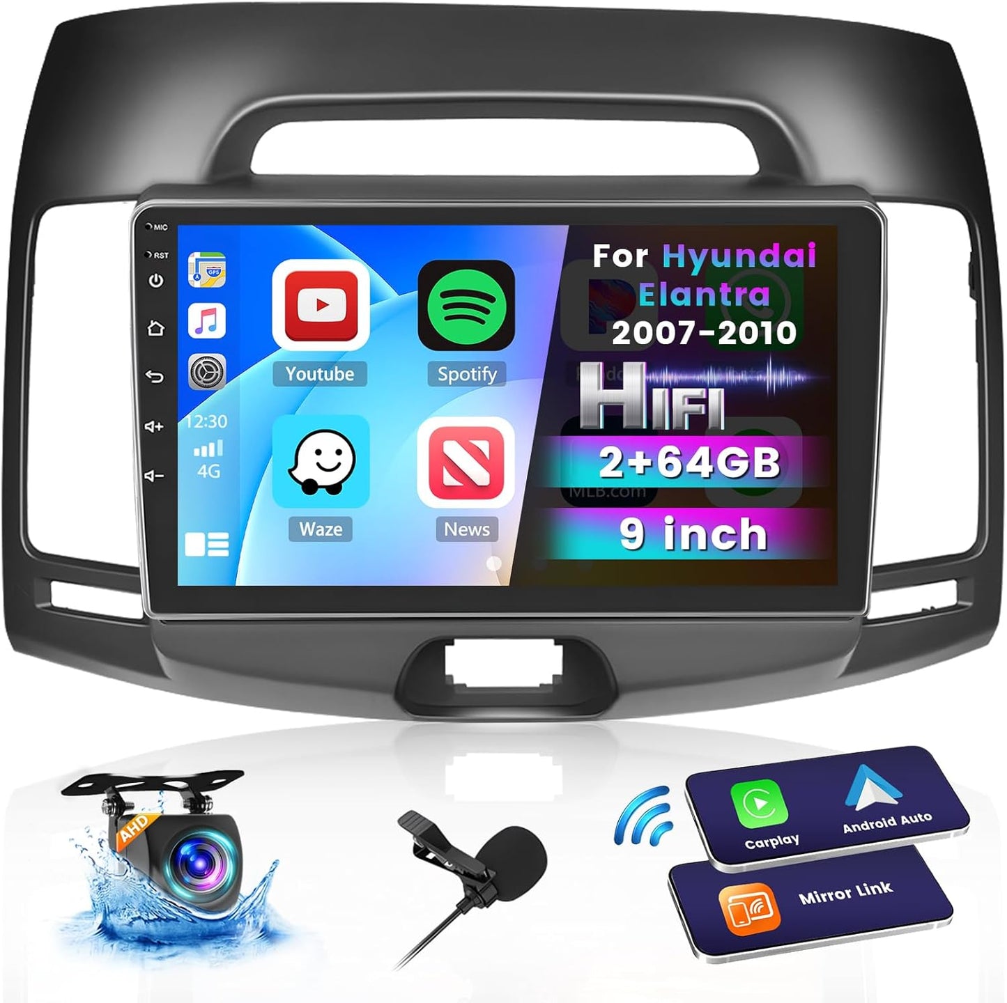 Roinvou for Hyundai Elantra 2007-2010 Android Car Radio Stereo 9 Inch Capacitive HD Touch Screen Mirror Link GPS Navigation Head Unit with WiFi Bluetooth USB FM RDS Steering Wheel Controls