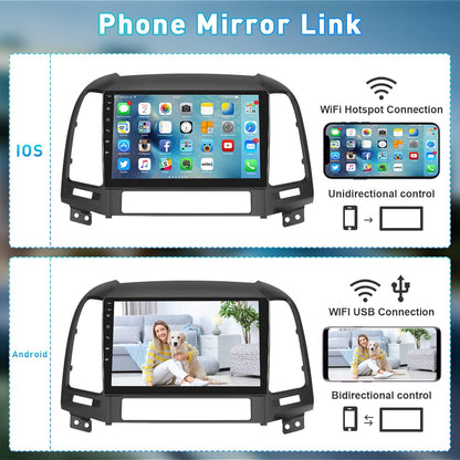 Roinvou for Hyundai Santa Fe 2006-2012 Android Car Radio Stereo 9 Inch Capacitive HD Touch Screen Mirror Link GPS Navigation Head Unit with WiFi Bluetooth USB FM RDS Steering Wheel Controls