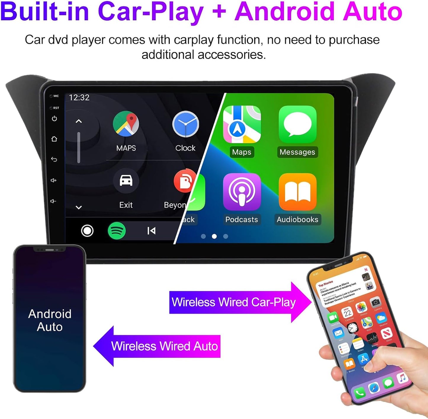 Android 13 Car Radio Stereo for Hyundai Genesis/Rohens Coupe 2013-2016, Biorunn 9 Inch Octa Core GPS Navi Wireless Wired Car-Play Android Auto Head Unit IPS FM AM RDS DSP, 4GB RAM 64GB ROM