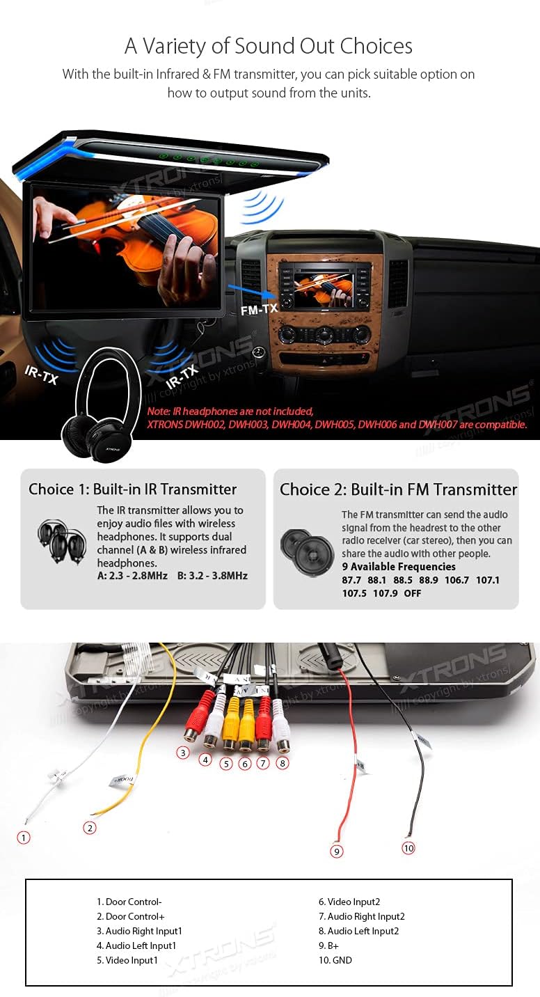 car displayXTRONS® 17.3 Inch 16:9 Ultra-Thin FHD Digital TFT Screen 1080P Video Car Overhead Player Roof Mounted Monitor HDMI Port 1920 * 1080 Full High Definition (Built in Speaker)