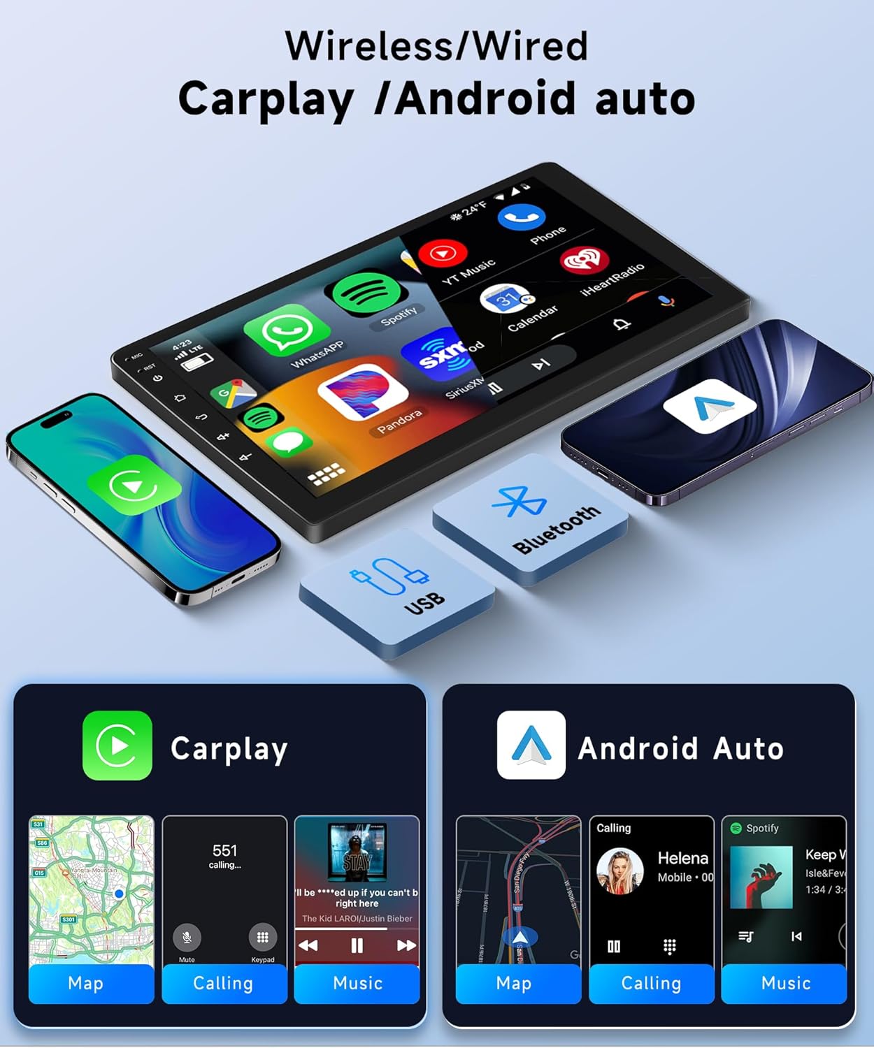 8Core 4G+64G Android 13 Double Din Car Stereo Wireless Carplay Android Auto, 10.1inch HD 1280 * 720P IPS Touchscreen Radio in-Dash Head Unit GPS WiFi/32EQ DSP Audio/Bluetooth5.0/SWC Backup Camera