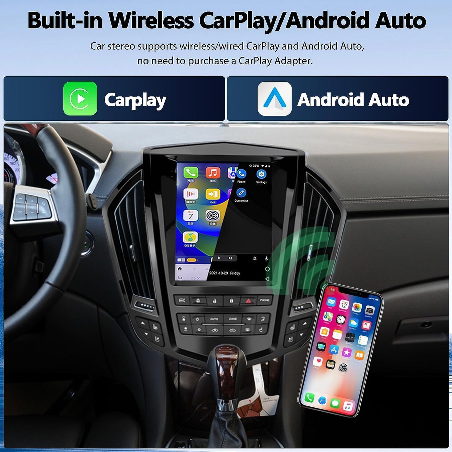 Android 13 Radio for Cadillac SRX 2009-2012 Android Radio 9.7-Inch Tesla Style IPS Touch Screen Stereo with Bluetooth 5.0 Carplay/Android Auto GPS Navigation (Black)
