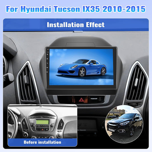 Camecho Car Radio Head Unit Android 13 for Hyundai Tucson IX35 2010-2015 Radio, 10" Touch Screen Car Stereo with CarPlay, Android Auto, Bluetooth, WiFi, HiFi & EQ, GPS Navigation + AHD Backup Camera