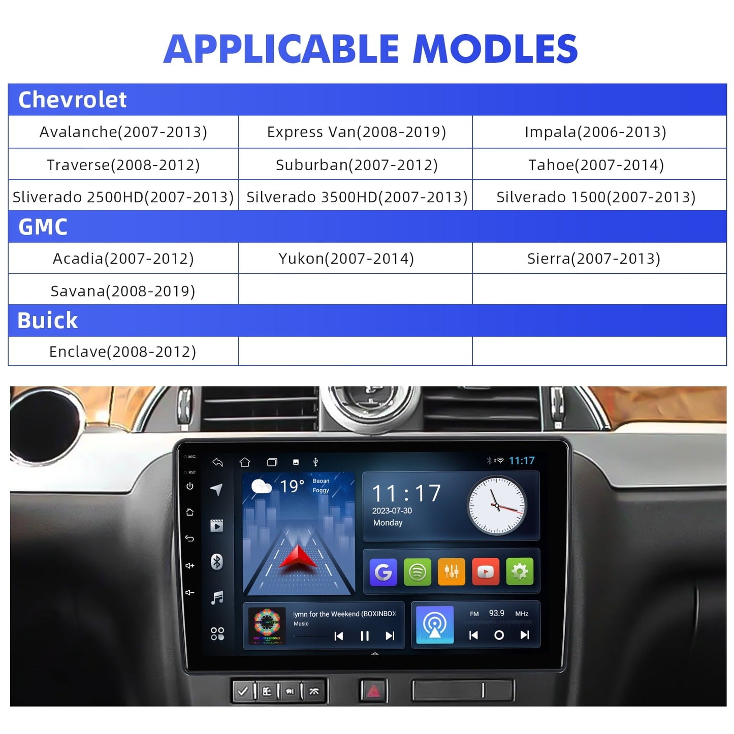 2+32G 10.1 inches Android 10 Double Din Car Stereo for Chevrolet/GMC/Buick IPS Touchscreen Car Radio