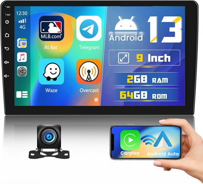 Android 13 Double Din Car Stereo GPS Navi 10 Inch Car Radio Touch Screen Android Head Unit Support Backup Camera SWC Bluetooth FM WiFi Mirror Link