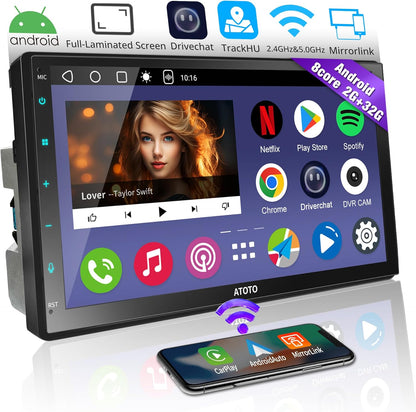 [Fully Laminated Screen] Android Double Din Car Stereo, 8-Core Android Head Unit 1280 * 720P, Powered by ChatGPT, Wireless Carplay&Android Auto, ATOTOEXCEL A6PF GPS Navigator, LRV, WiFi/BT
