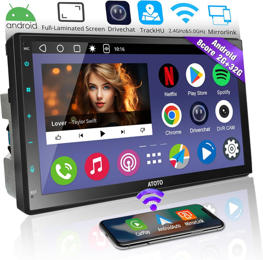 [Fully Laminated Screen] Android Double Din Car Stereo, 8-Core Android Head Unit 1280 * 720P, Powered by ChatGPT, Wireless Carplay&Android Auto, ATOTOEXCEL A6PF GPS Navigator, LRV, WiFi/BT