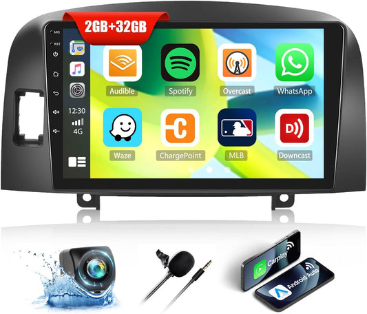 2G+32G Car Stereo Radio with Wireless Apple CarPlay Android Auto for Hyundai Sonata 2004-2008 9" Android Touch Screen Bluetooth Car Radio with GPS Navigation WiFi Backup Camera FM RDS Head Unit