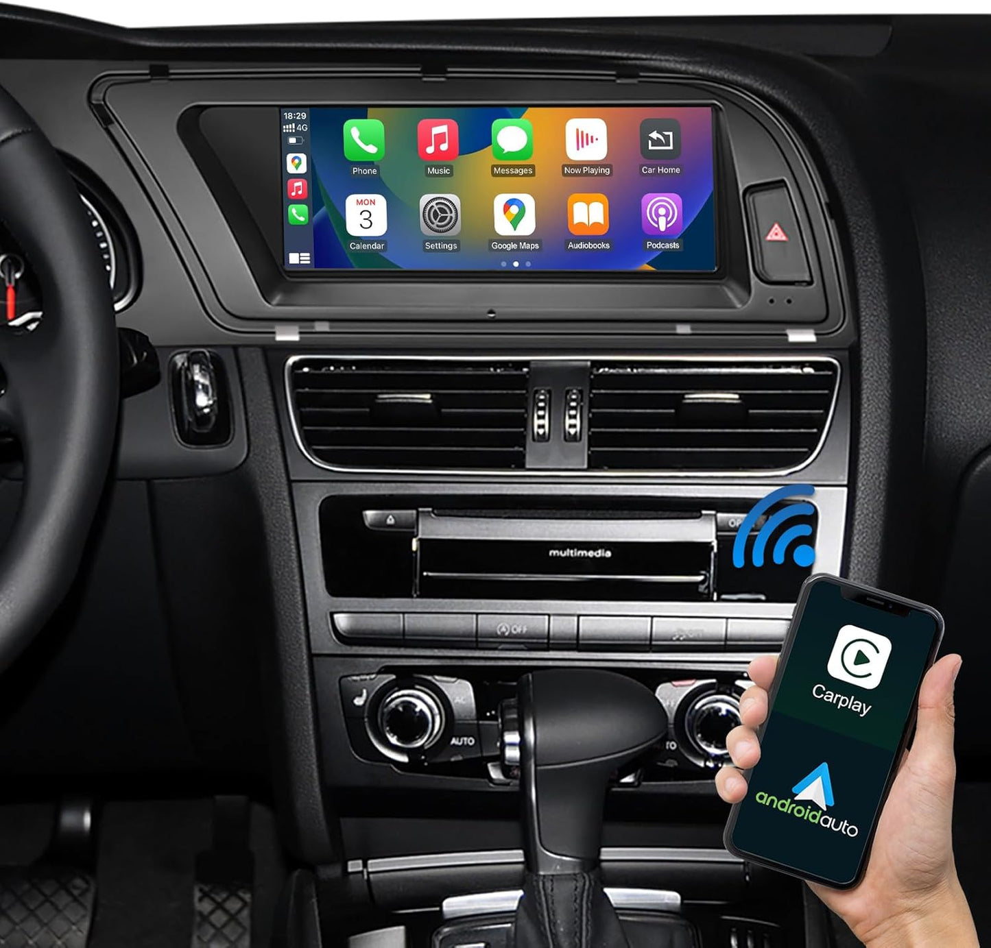 Road Top 8.8 Inch Car Touchscreen Wireless CarPlay Android Auto for Audi A4 A5 2009-2015 Year with 3GMMI, Car Radio Stereo Multimedia Screen, Support Navigation, Mirrorlink