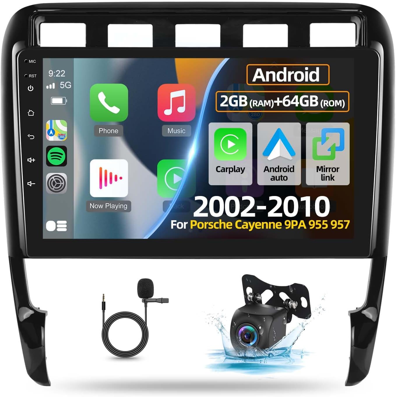 4+64G Android 13 Car Stereo for Porsche Cayenne 9PA 955 957 2002-2010 - 9 Inch Touchscreen Radio with Wireless Apple Carplay & Android Auto - WiFi/Mirror Link/SWC + AHD Backup Camera