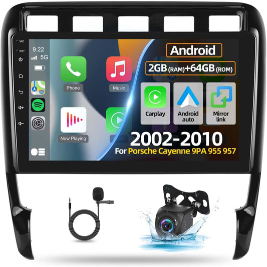 4+64G Android 13 Car Stereo for Porsche Cayenne 9PA 955 957 2002-2010 - 9 Inch Touchscreen Radio with Wireless Apple Carplay & Android Auto - WiFi/Mirror Link/SWC + AHD Backup Camera