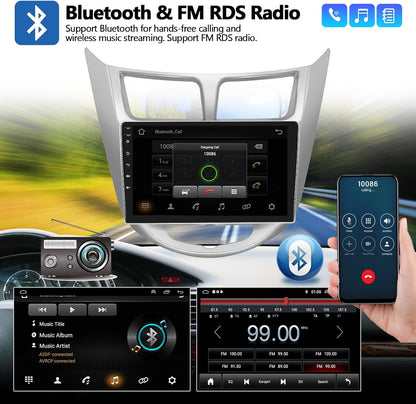 2G+64G Android 13 Car Stereo for Hyundai Accent 2012-2017 with Wireless Carplay Android Auto 9" Touchscreen Car Radio with GPS Navigation HiFi WiFi Bluetooth FM/RDS Radio Head Unit with Backup Camera