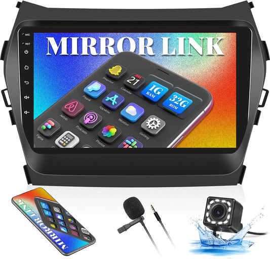 CAMECHO Android 13 Car Stereo for Hyundai Santa Fe IX45 2013-2018 Radio, Car Stereo GPS Navigation DSP Bluetooth USB SWC Android & iOS Mirror Link Multimedia Head Unit 1G+32G + Backup Camera