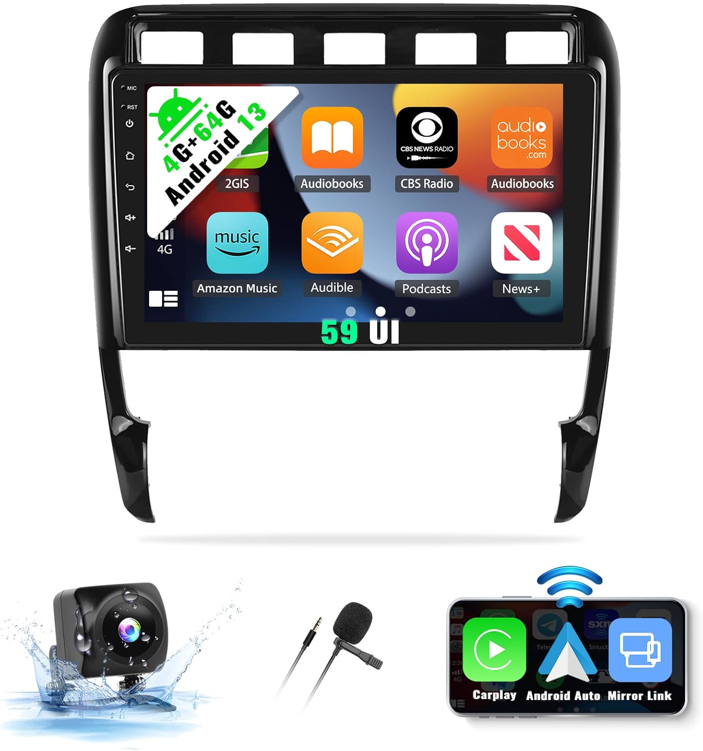 SIXWIN Android 13 Car Radio for Porsche Cayenne 2003-2010 2G+32G with Apple Carplay Android Auto Mirror Link 26UI Bluetooth 9 inch Touchscreen with GPS Navigation WiFi EQ FM Backup Camera MIC …