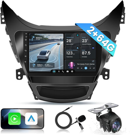 5G WiFi 2+64G Car Radio Stereo for Hyundai Elantra 2011 2012 2013: 9 Inch 1280 * 800 HD Touch Screen Head Unit Replacement with Backup Camera - Upgrade Wireless Carplay Bluetooth GPS FM SWC HiFi