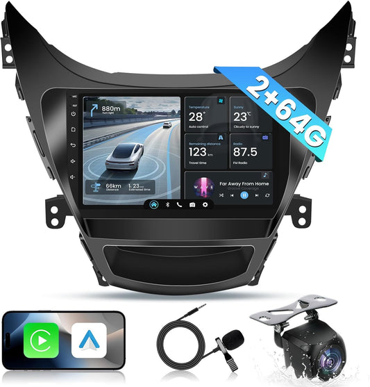5G WiFi 2+64G Car Radio Stereo for Hyundai Elantra 2011 2012 2013: 9 Inch 1280 * 800 HD Touch Screen Head Unit Replacement with Backup Camera - Upgrade Wireless Carplay Bluetooth GPS FM SWC HiFi