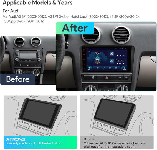 XTRONS Car Stereo for Audi A3 S3 RS3, Android 13 Octa Core 4GB+64GB Car Radio, 8 Inch IPS Touch Screen GPS Navigation for Car Bluetooth Head Unit, Built-in DSP Car Play Android Auto Support 4G LTE