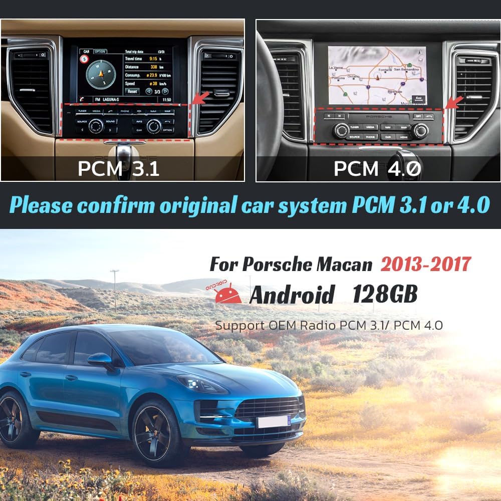 8GB+128GB Android Radio Screen Upgrade for Porsche Macan 2013-2017 Touch Screen Replacement 12.3inch Multimedia Player GPS Navigation Auto Stereo fit for PCM3.0 & PCM4.0