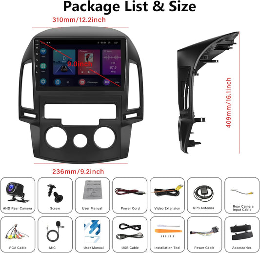 2+64G Android 13 Car Stereo for Hyundai I30 2006-2011 Upgrade Replacement Radio Apple Carplay Android Auto 9 inch Touchscreen Multimedia Player Head Unit FM Radio GPS Bluetooth+AHD Camera&MIC