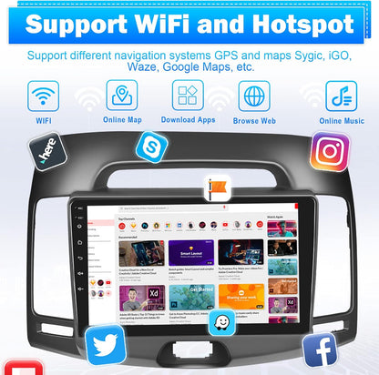 Roinvou for Hyundai Elantra 2007-2010 Android Car Radio Stereo 9 Inch Capacitive HD Touch Screen Mirror Link GPS Navigation Head Unit with WiFi Bluetooth USB FM RDS Steering Wheel Controls