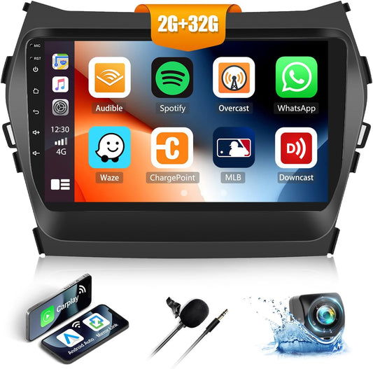 2G+32G Android 13 Car Stereo for Hyundai Santa Fe 2013-2017 with Wireless Apple CarPlay Android Auto Mirror Link 9" Touch Screen Bluetooth Car Radio with GPS Navigation WiFi Backup Camera FM Head Unit