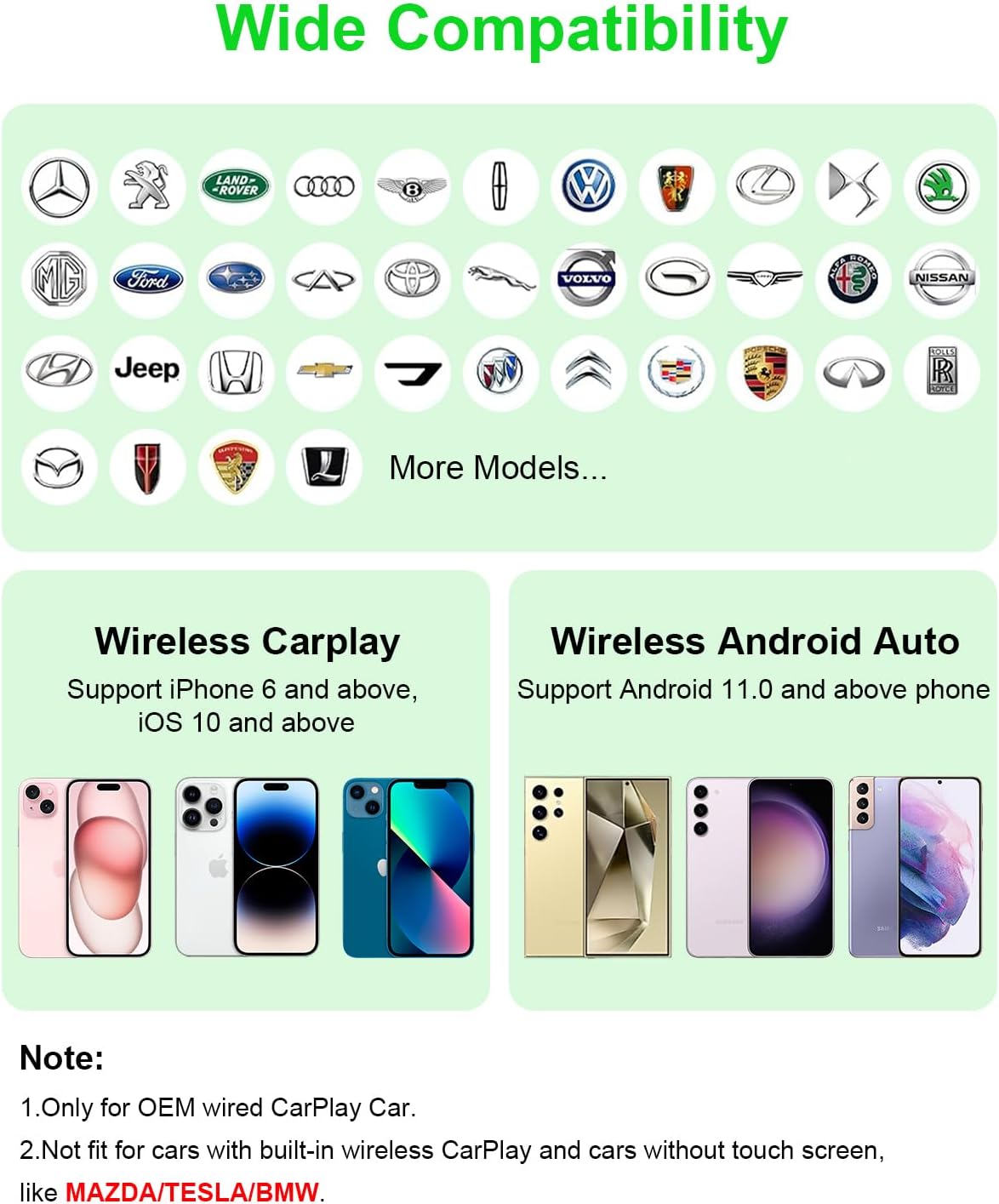 Mercedes-Benz Android Head Unit    Wireless CarPlay Adapter and Android Auto Wireless Adapter Support Netflix/YouTube - Magic Link CarPlay Ai Box Convert Wireless CarPlay Dongle TF Card/U Disk for OEM Wired CarPlay/Android Auto Cars
