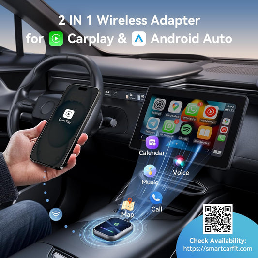 Wireless CarPlay Adapter 2024 Upgraded, 2 in 1 Wireless CarPlay & Android Auto Adapter Converts Factory Wired CarPlay to Wireless, Plug and Play Car Play Wireless Adapter, Compatible iPhone/Android