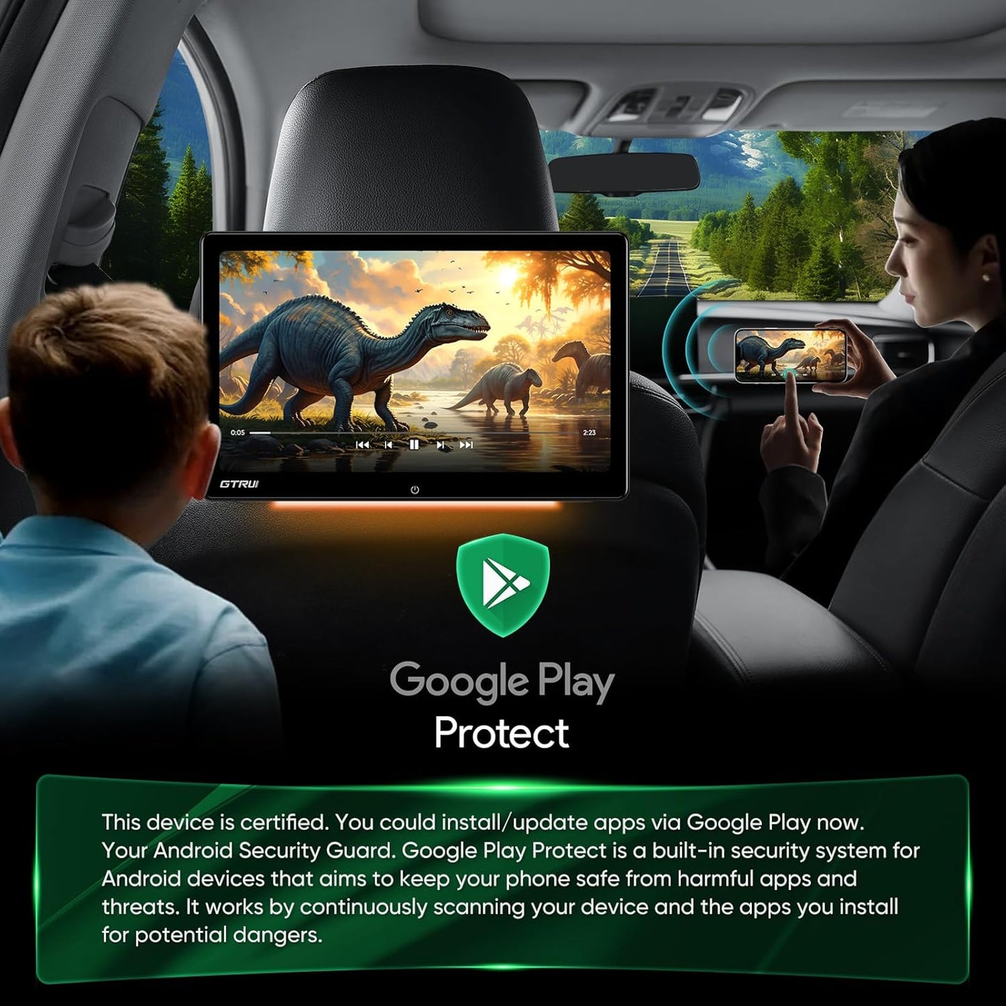 car display14 Inch 4K Video Android Portable Car TV Headrest Monitor Tablet for Back Seat with WiFi Bluetooth, Glass to Glass IPS Touch Screen Media Player, Support Phone Control & Mirror Link (2Pcs 4+64G)