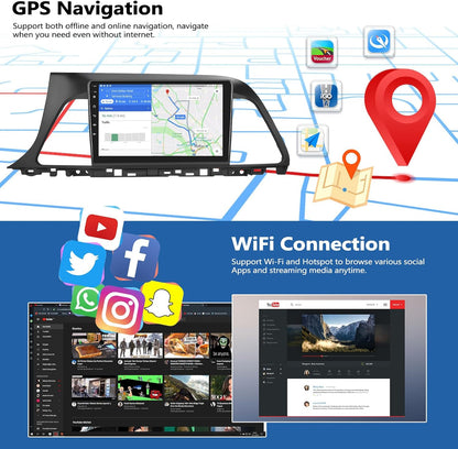 2G+32G Car Stereo Radio for Hyundai Sonata 2015 2016 2017 with Wireless CarPlay Android Auto Android 13 Car Radio 9" Touch Screen Bluetooth Radio with GPS Navigation FM RDS Backup Camera Head Unit
