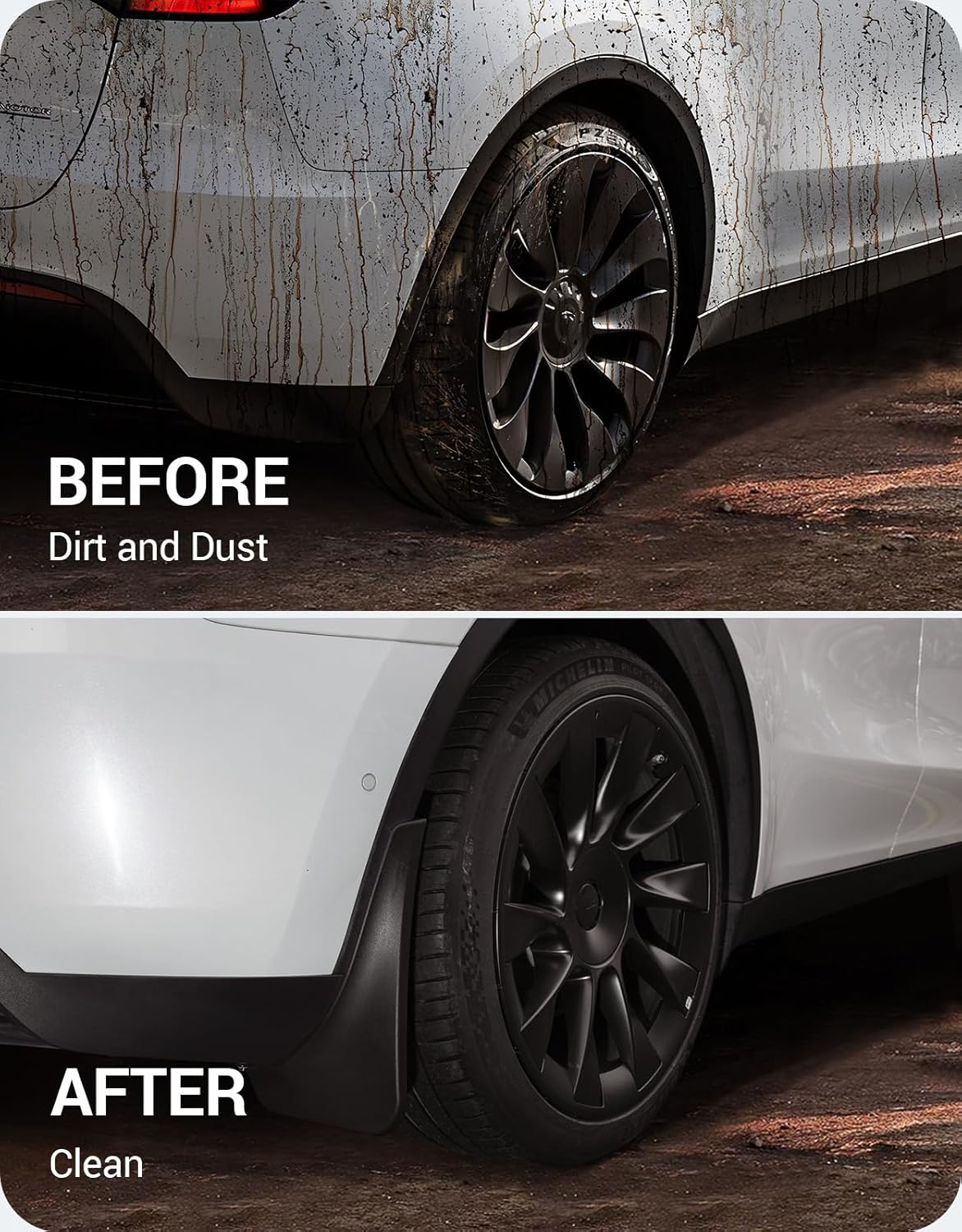 BASENOR 2025 Upgraded Tesla Model Y Mud Flaps Splash Guards Vehicle Sediment Protection No Drilling No Tape Mudflaps Tire Protector Mudflaps All Weather Tesla Exterior Accessories (Set of 4)Tesla   Vehicle Accessories