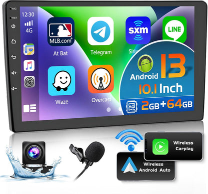 Android 13 Double Din Car Stereo GPS Navi 10 Inch Car Radio Touch Screen Android Head Unit Support Backup Camera SWC Bluetooth FM WiFi Mirror Link