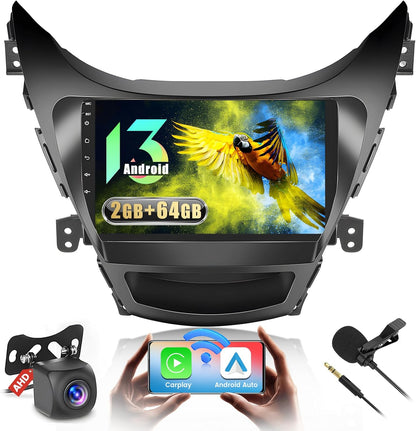 2+64G Inefala for Hyundai Elantra 2011-2013 Android 13 Car Radio Stereo Head Unit with Wireless Carplay&Android Auto, 9 Inch Touchscreen with HiFi WiFi GPS FM/RDS Mic AHD Backup Camera
