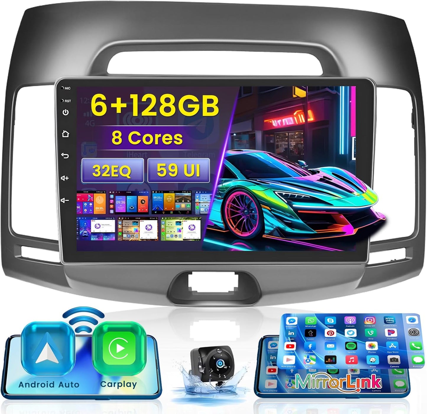 Roinvou for Hyundai Elantra 2007-2010 Android Car Radio Stereo 9 Inch Capacitive HD Touch Screen Mirror Link GPS Navigation Head Unit with WiFi Bluetooth USB FM RDS Steering Wheel Controls