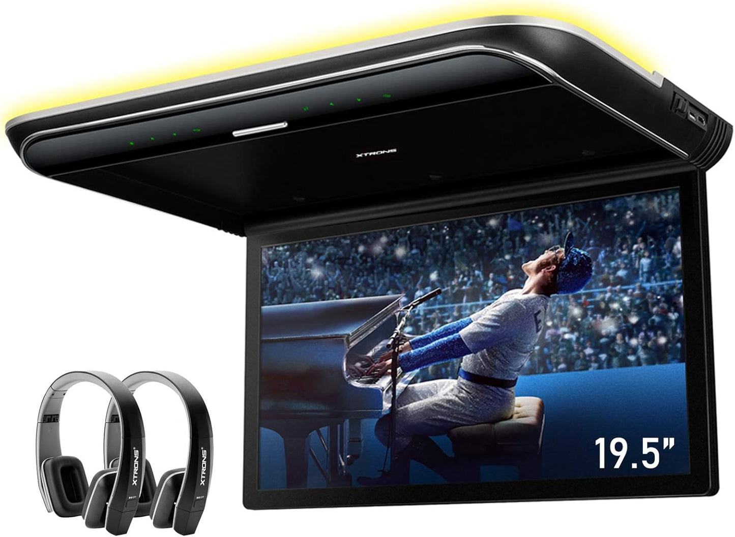 car displayXTRONS 19.5 Inch Car Overhead Player 16:9 Wide Screen 1080P Video Car Roof Mount Monitor Ultra-Thin Flip Down Overhead Car Monitor Supports IR, HDMI, USB, AV Input, Stereo Speakers